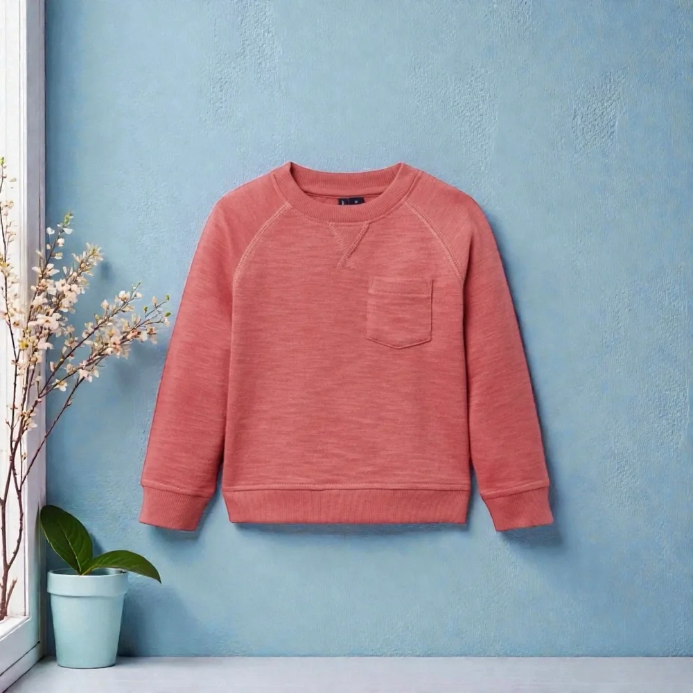 Janie and Jack Coral Slub French Terry Crew Neck Crewneck Sweatshirt - Picture 3 of 7